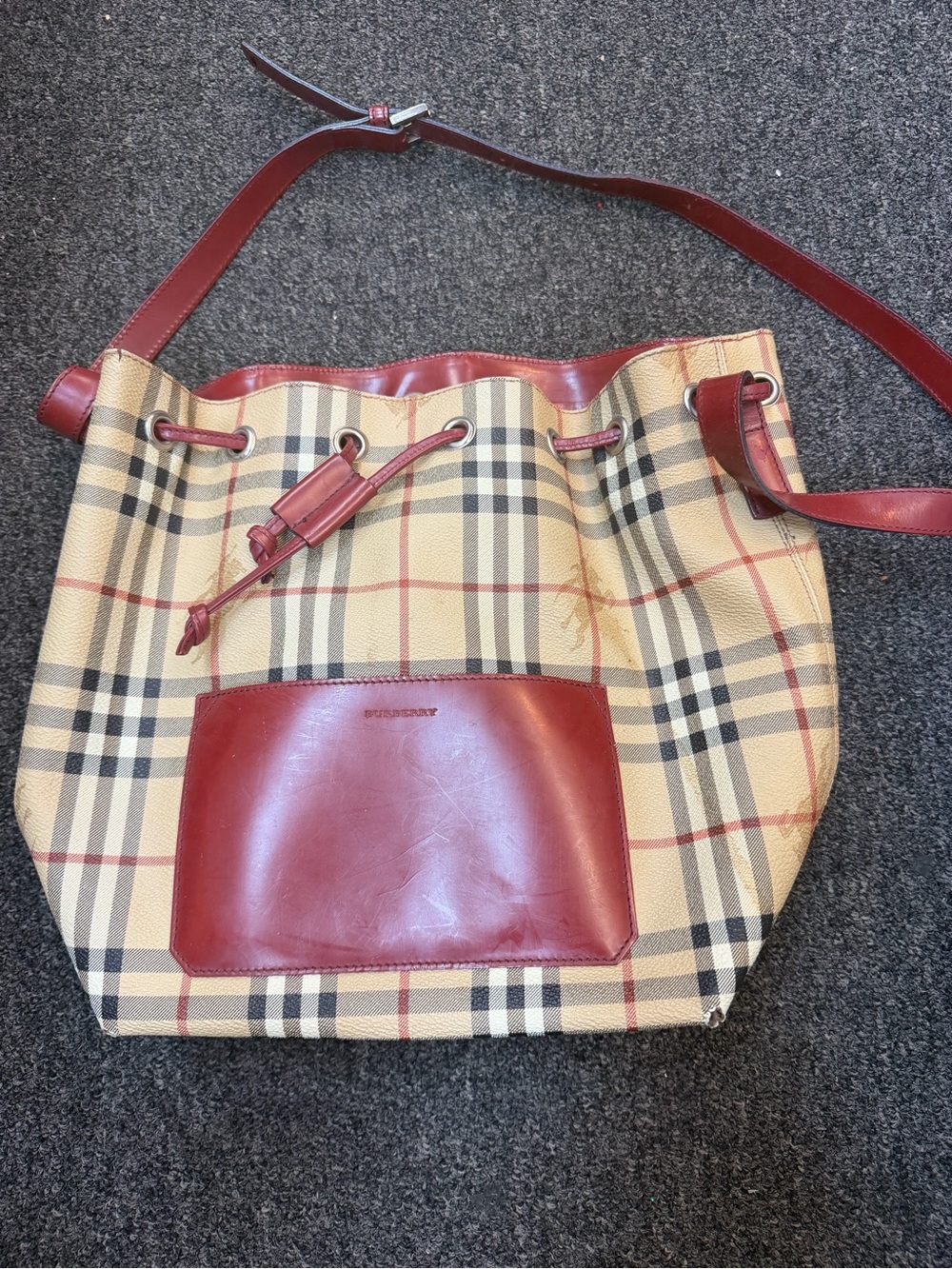 Burberry Haymarket Drawstring Bucket Bag